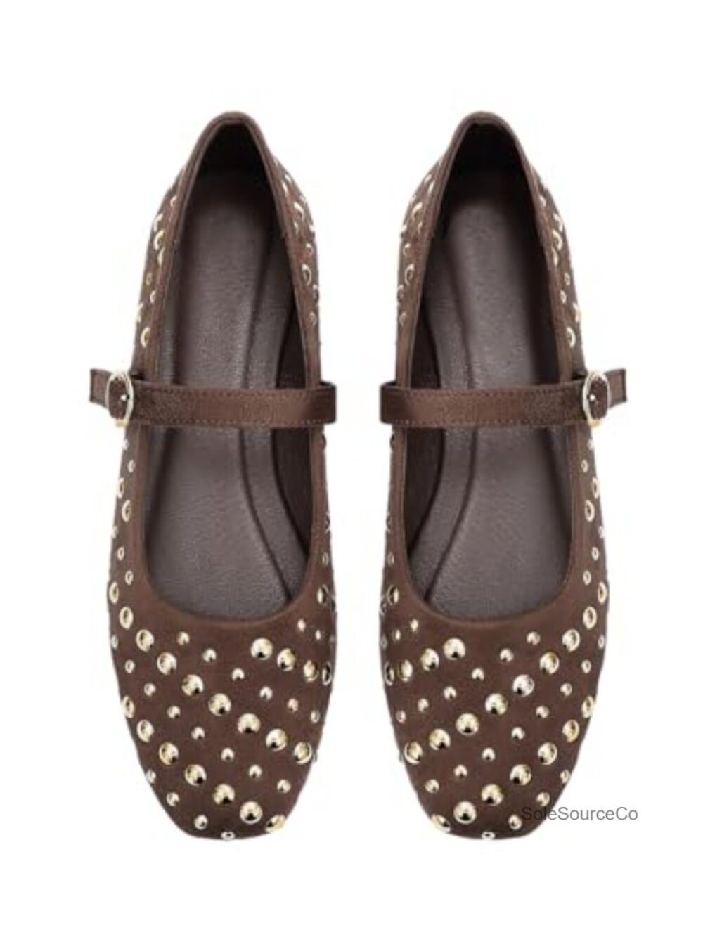Studded Ballet Flats Faux Leather Closed Square Toe Slip On Dressy Casual